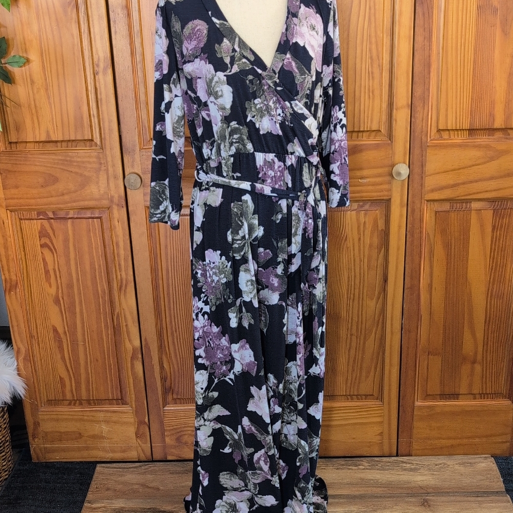 Emerald Floral Maxi Wrap V Neck Dress 2X              CC103